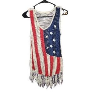 Cloud Chaser American Flag Crochet Knit Top Sz S